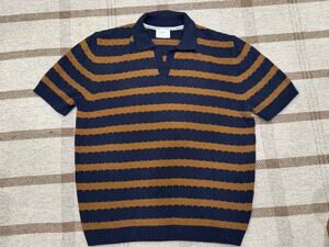 Percival Stine Knitted Polo Short Sleeve Sweater Shirt Men’s XL Navy Blue Tan